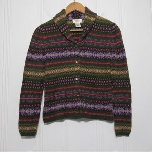 Talbots VINTAGE Wool Blend Fair Isle Shawl Collar Button Down Knit Cardigan SP